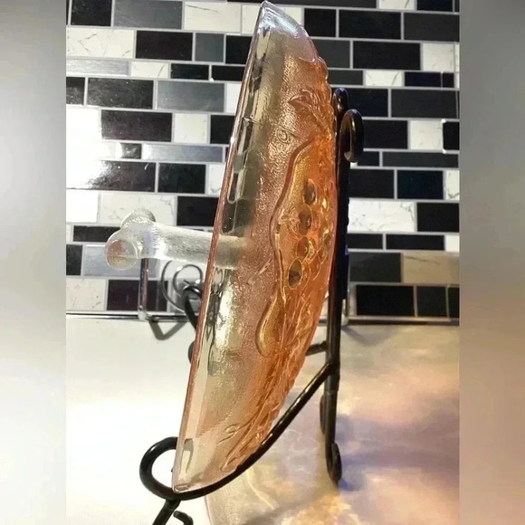 RARE FIND IMPERIAL Carnival Glass CENTER HANDLE SERVER Amber Glass  9” - Picture 3 of 12